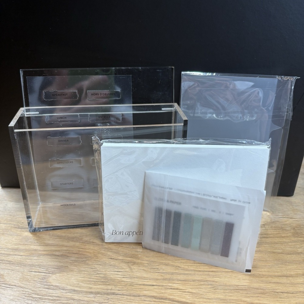 NWOT Cloth & Paper Clear Acrylic Recipe Card Box Tabbed Dividers Recipe Cards